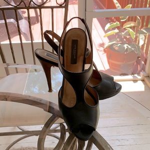 Ann Taylor Black Sandals, 4.5” Heel, Size 8M (US)
